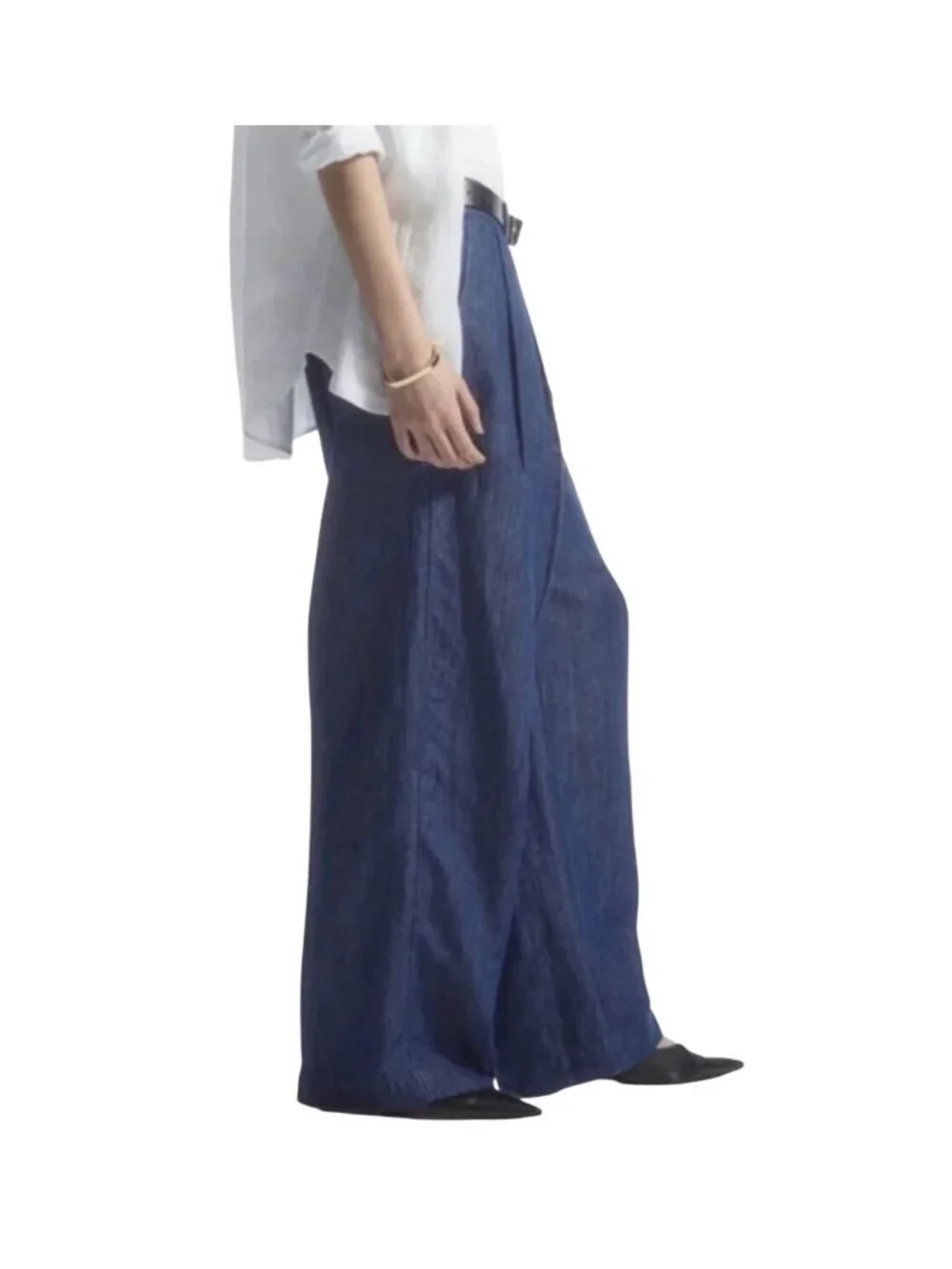 COS Linen Blend Wide Leg Pants Size 6 High-Waist Pleated Front Relaxed Fit Blue